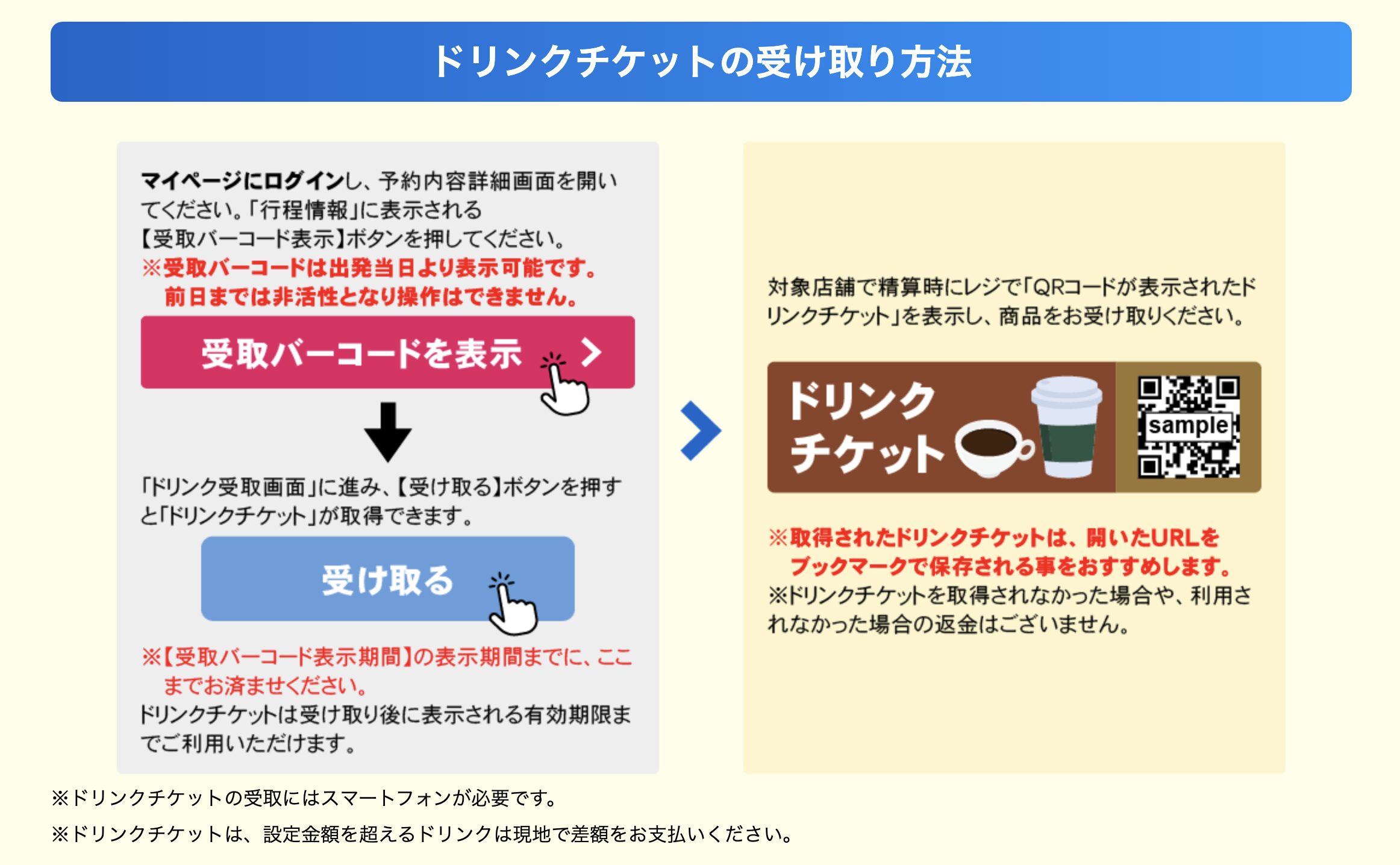 tabiwaのドリンクチケットの受け取り方